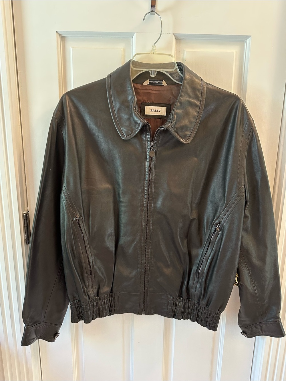Bally Black Soft Lamb Skin Leather Bomber Jacket